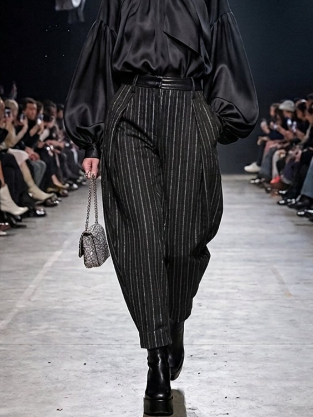 Marc Jacobs Black Wide Leg Pants 4 2 0 XS Barrel High Rise Striped Pleated